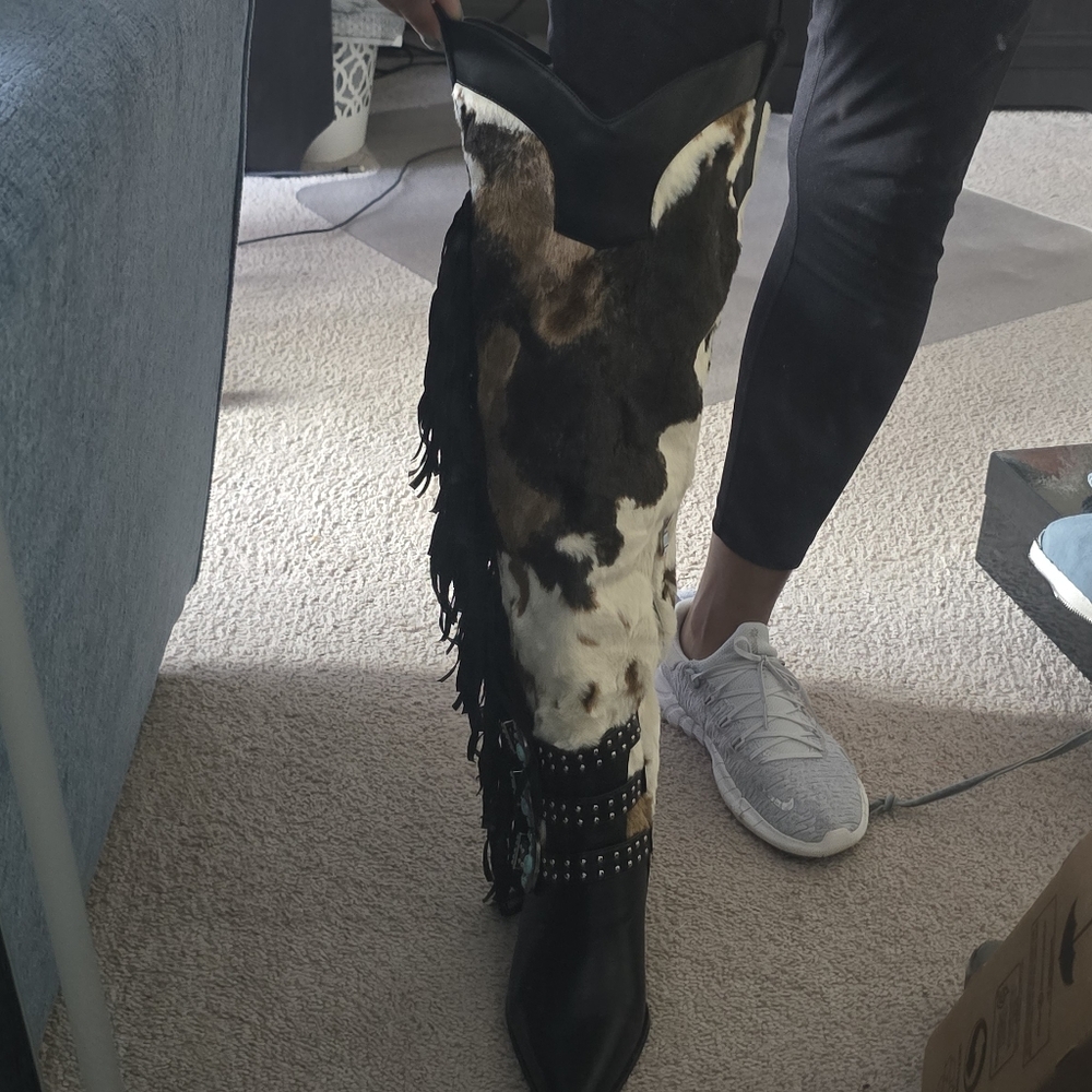 Cowhide Patterned Heeled Boots My Price Is Firm